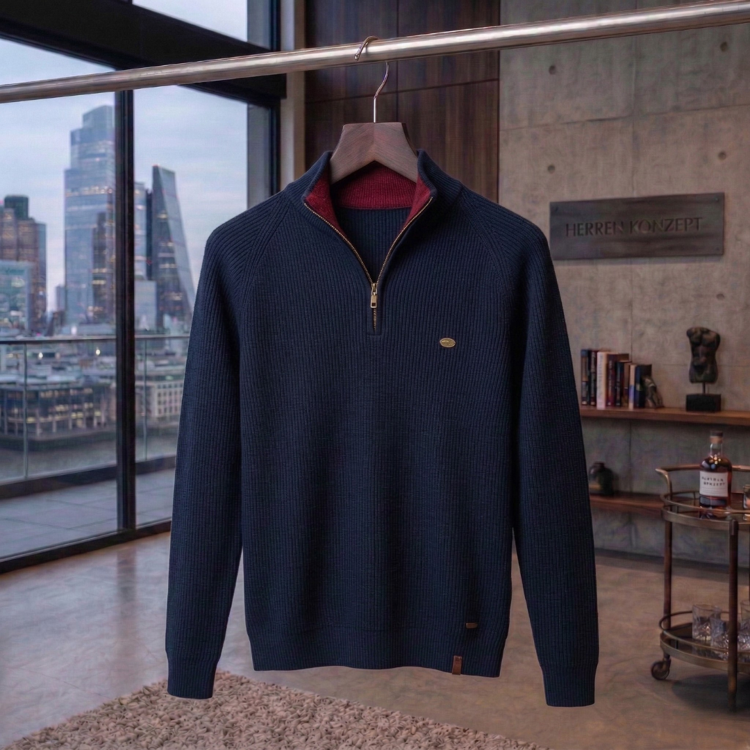 Strukturierter Baumwollpullover mit Reißverschluss.